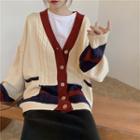Color-block Loose-fit Cardigan - 2 Colors