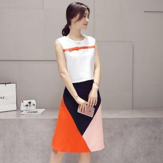 Set: Tank Top + Color-block Skirt