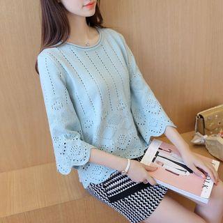 Scallop Trim 3/4-sleeve Knitted Top