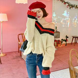 Glittered Contrast-trim Knit Top