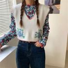 Long-sleeve Floral T-shirt / Floral Embroidered Vest