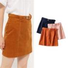High-waist Corduroy Skirt With Waist Belt