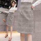 Straight Cut Plaid Midi Skirt
