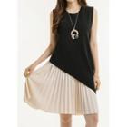 Set: Sleeveless Diagonal Knit Top + Pleated Skirt
