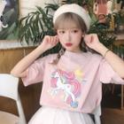Unicorn Print Loose-fit Short-sleeve T-shirt