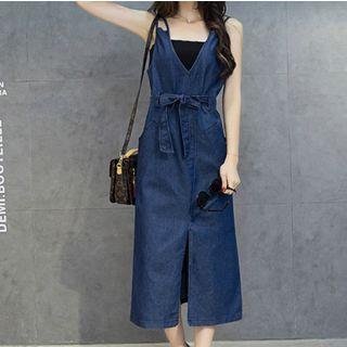 V-neck Midi Dungaree Dress