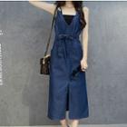 V-neck Midi Dungaree Dress
