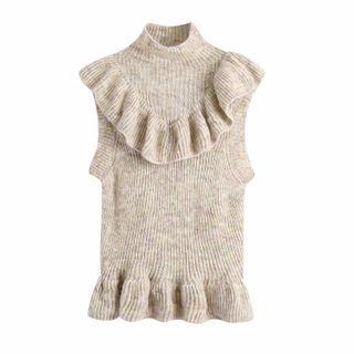 Mock-neck Ruffled Sweater Vest