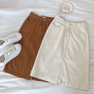 Plain High-waist Slim-fit Denim Skirt