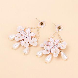Flower Acrylic Faux Pearl Fringed Earring 1 Pair - Pink - One Size