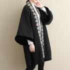 Flower Embroidered Open-front Coat