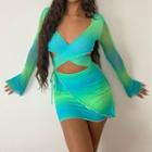 Long-sleeve Tie-front Cut-out Mini Dress