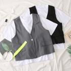 Set: Collarless Plain Vest + Plain T-shirt