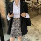 Plain Loose-fit Blazer / Zebra Print Skirt