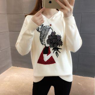 Cartoon Print Knit Hoodie