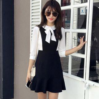 Bow Detail Mock Two-piece Dress