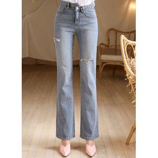 Waist-detail Slit Boot-cut Jeans