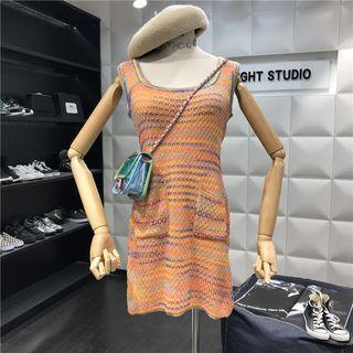 Sleeveless Patterned Knit Sheath Dress