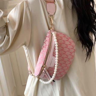 Lettering Faux Pearl Strap Crossbody Bag