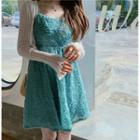 Cutout-back Petal Sleeveless Mini Dress / Light Cardigan