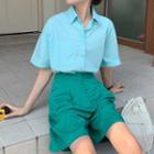 Elbow-sleeve Plain Shirt / Wide-leg Shorts