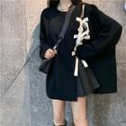 Long-sleeve Cut-out Bow Knit Sweater Sweater - One Size