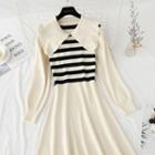 Long-sleeve Striped Collared Knit Dress