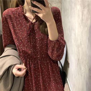 Floral Long-sleeve Chiffon Midi Shirtdress