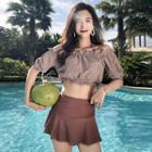 Set: Checked Bikini Top + Swim Skirt + Cover Up