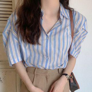 Pinstriped Blouse Stripe - Blue - One Size