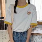 Short-sleeve Rainbow Embroidered T-shirt As Shown In Figure - One Size