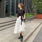 Irregular Tie-waist Short-sleeve Top / Irregular Ruffle Trim Skirt