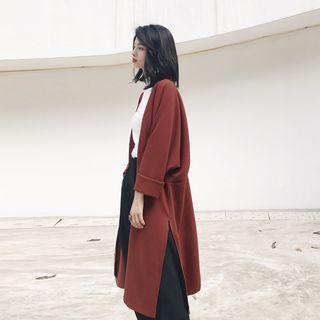 Pleated-back Open-front Long Light Jacket