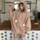 Fleece Hooded Zip Jacket Camel - One Size