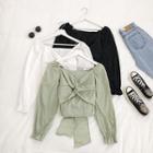 V-neck Knotted Bow Accent Crop Top