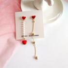 Non-matching Alloy Faux Pearl Heart Dangle Earring