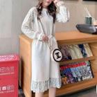 Mock Two-piece Long-sleeve Floral Panel Knit Dress