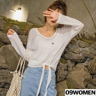 Plus Size Knot-front Sheer T-shirt