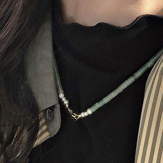 Beaded Necklace 925 Silver - Green - One Size