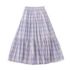 Plaid Midi A-line Skirt Plaid - Blue - One Size