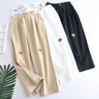 Dog Embroidered Cropped Straight Cut Pants