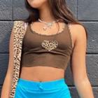 Leopard Printed Heart Detailed Tank Top