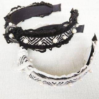 Floral Embroidered Fluffy Trim Headband
