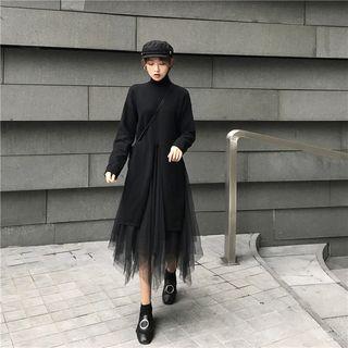 Set: Turtleneck Long Sweater + Mesh A-line Skirt As Shown In Figure - One Size