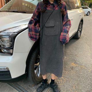 Long-sleeve Plaid Shirt / Midi Jumper Dress