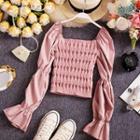 Knit Panel Bell-sleeve Blouse