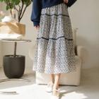 Piped Patterned Long Tiered Skirt