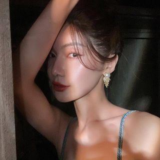 Faux Pearl Rhinestone Dangle Earring 1 Pair - S925 Silver Needle - Faux Pearl - Gold - One Size