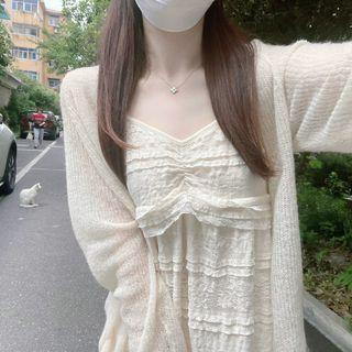 Spaghetti Strap Midi Lace Dress / Cardigan / Set