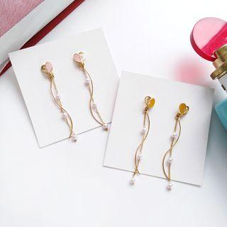 Faux Pearl Heart Dangle Earring / Clip-on Earring